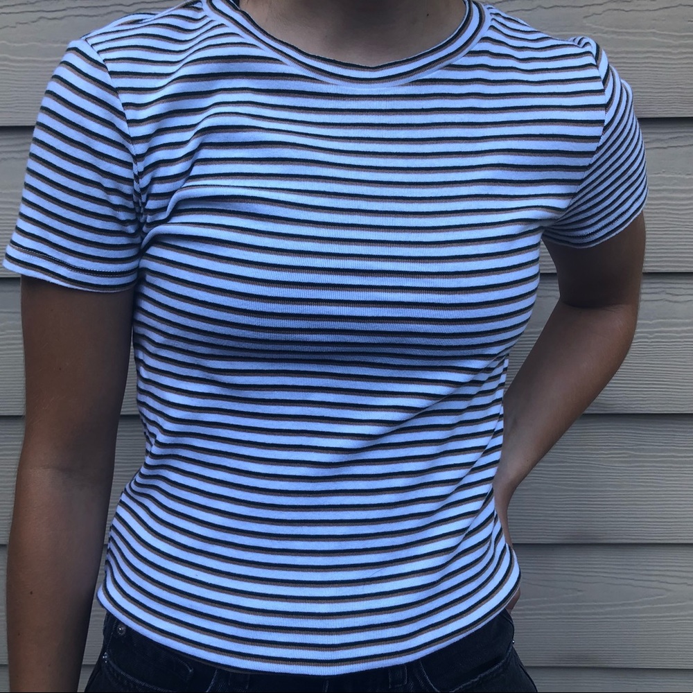 Green and white striped baby tee